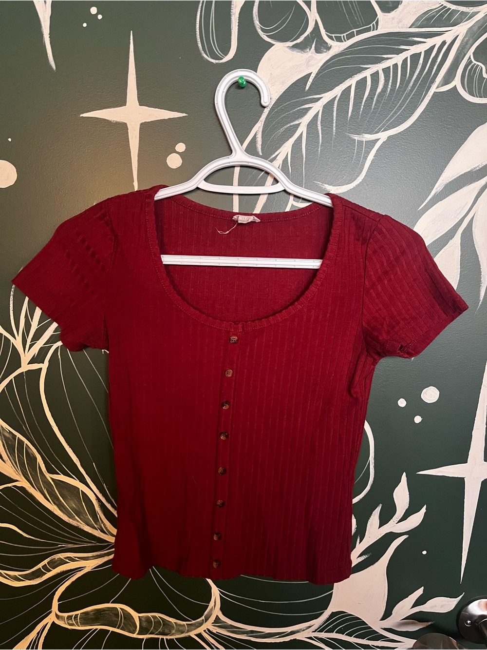 🧡 Garage Short-Sleeve Ribbed Button-Front Top - Burnt orange 🧡